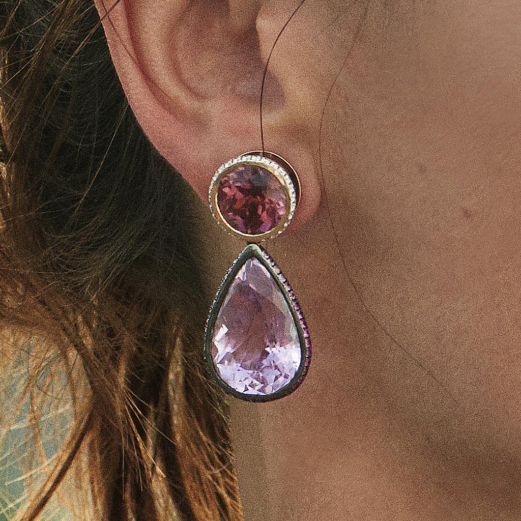 Pendientes de espinela rosa kunzita de oro rosa de 18 quilates AENEA Jewellery Moderno en venta