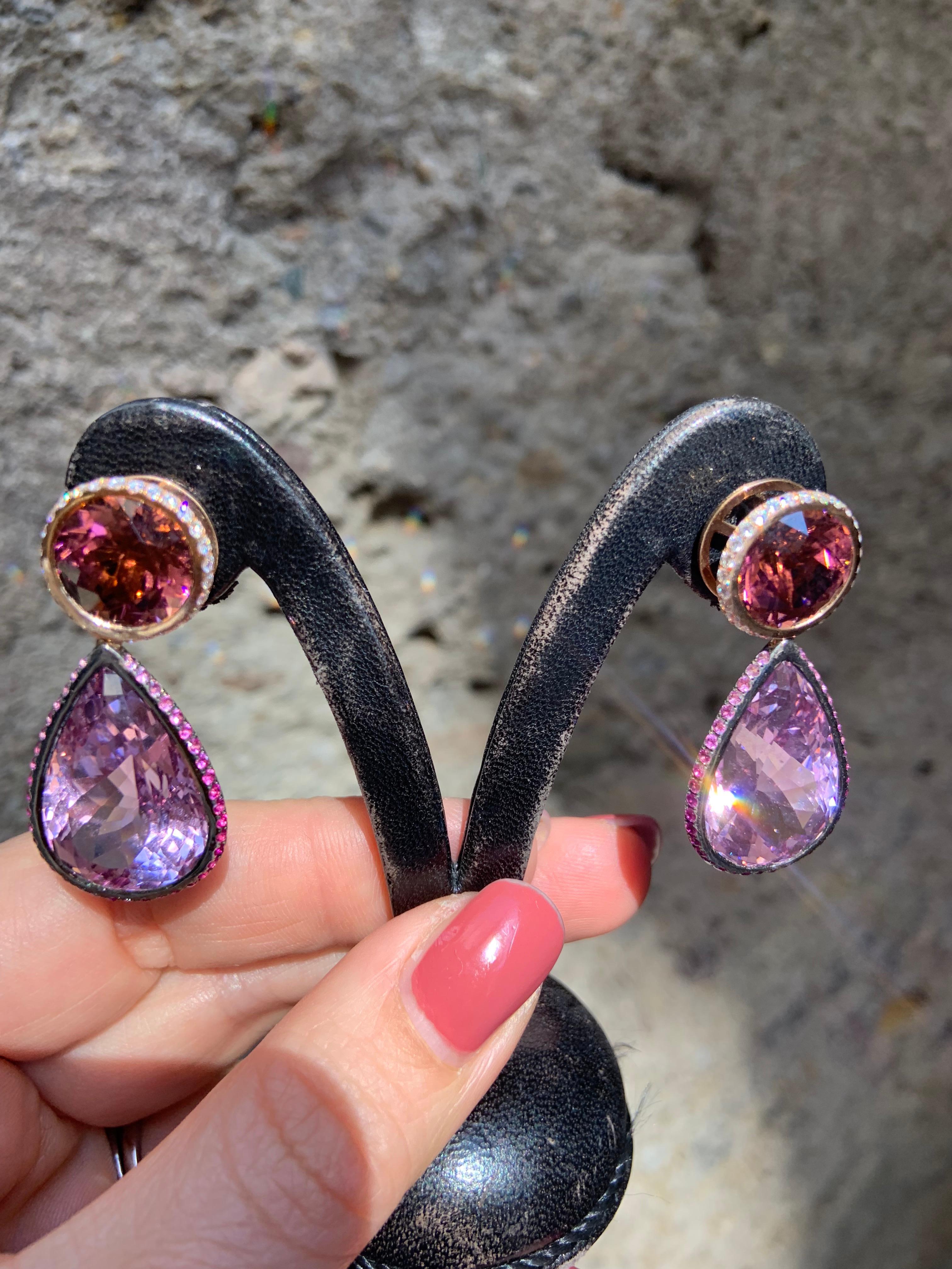 Women's 18 Karat Rose Gold Kunzite Pink Spinel Earrings Aenea Jewellery For Sale