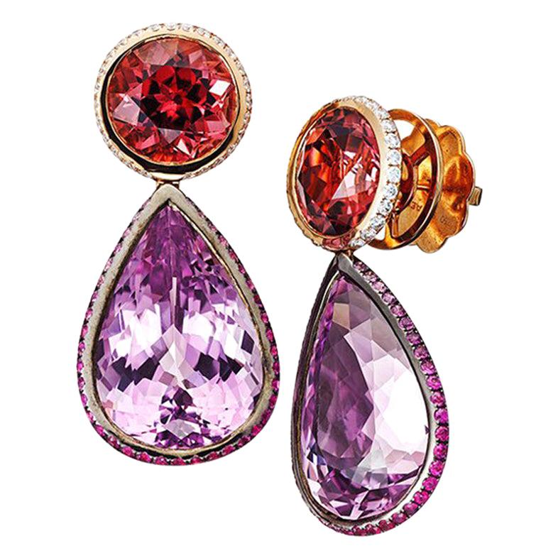 18 Karat Rose Gold Kunzite Pink Spinel Earrings Aenea Jewellery For Sale