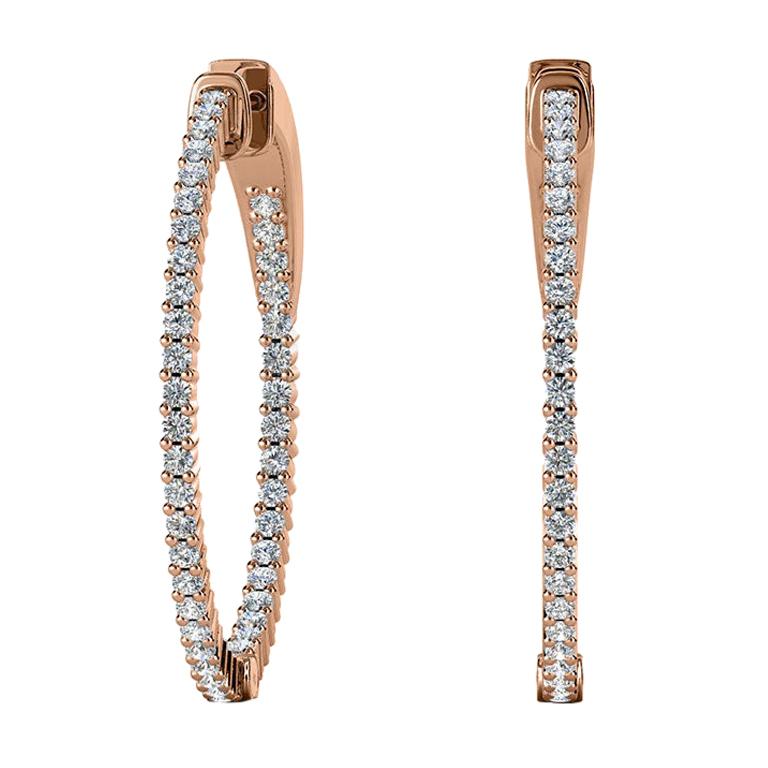 18 Karat Rose Gold Large Hoop Insideout Diamond Earrings '1 1/10 Carat' For Sale