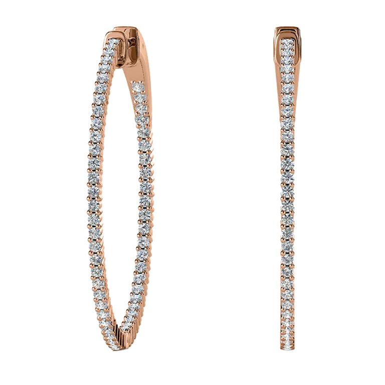18 Karat Rose Gold Large Hoop Insideout Diamond Earrings '1 2/5 Carat' For Sale