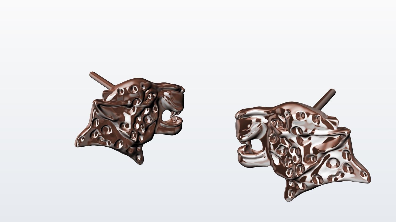 18 Karat Rose Gold Leopard Stud Earrings For Sale 1