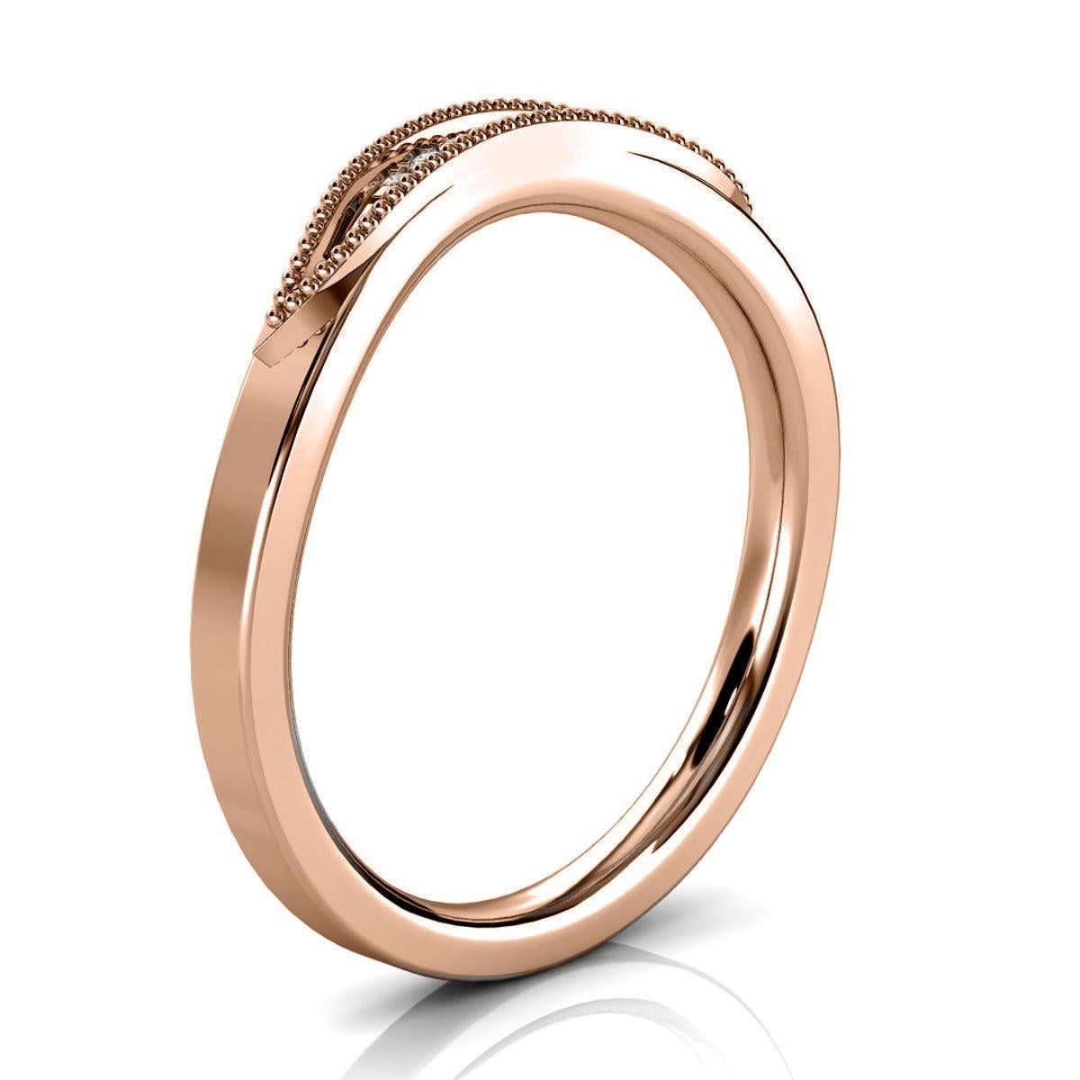 For Sale:  18 Karat Rose Gold Lille Curved Milgrain Diamond Ring 2