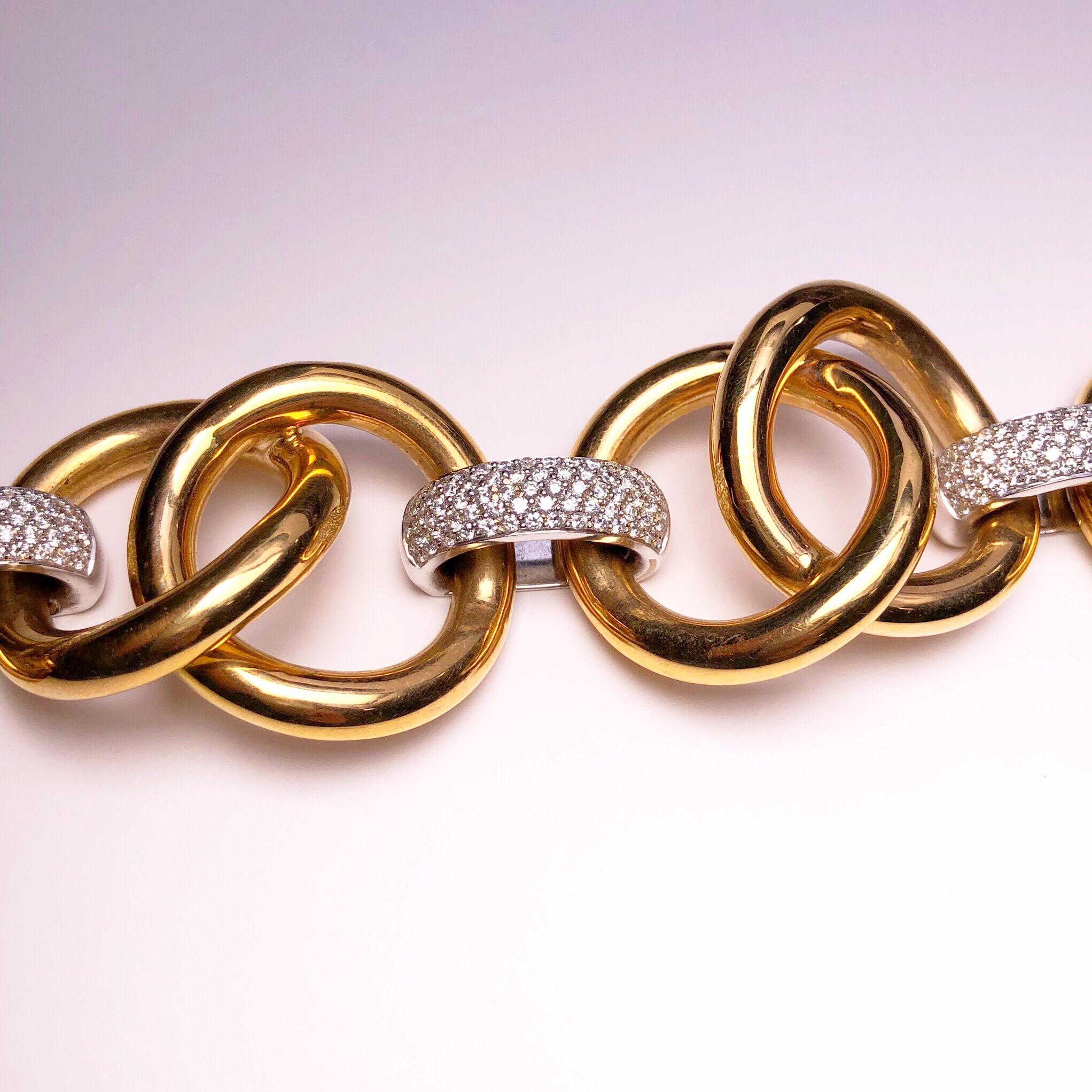 Women's or Men's 18 Karat Rose Gold Link Bracelet with 3.65 Carat Diamond Sections For Sale