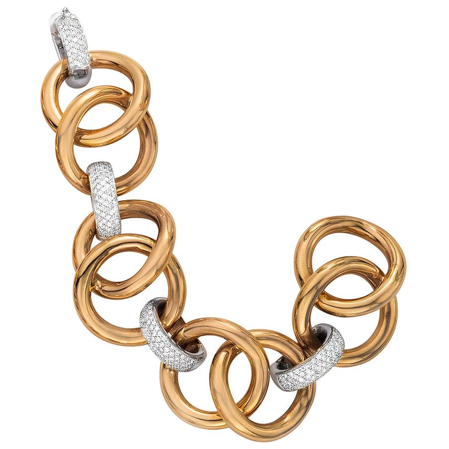 18 Karat Rose Gold Link Bracelet with 3.65 Carat Diamond Sections For Sale