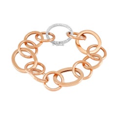 18kt Rose Gold Link Chain Bracelet with White Diamonds Made in Italy