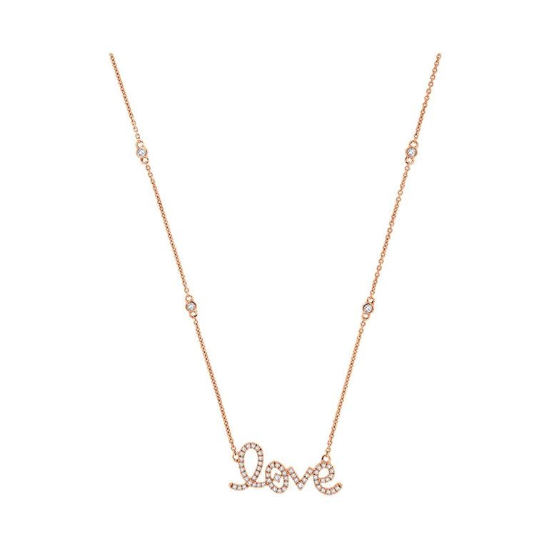 18 Karat Rose Gold Love Diamond Necklace '1/4 Carat' For Sale