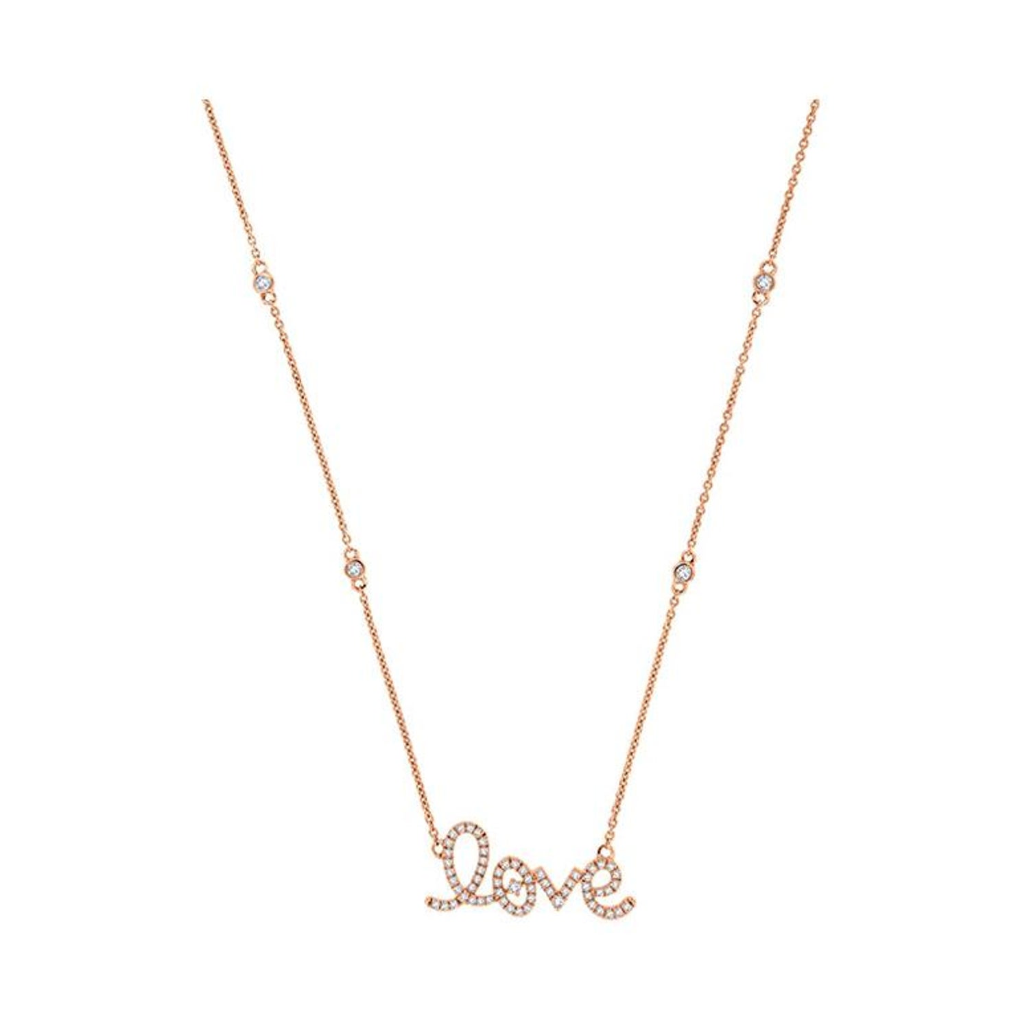 18 Karat Rose Gold Love Diamond Necklace '1/4 Carat' For Sale at 1stDibs