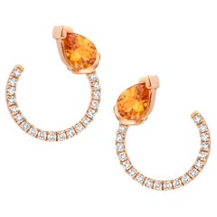 18 Karat Rose Gold Mandarin Garnet Diamond Curved Earrings