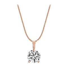 Pendentif Martini en or rose 18 carats à 3 griffes avec diamants naturels de 2 carats