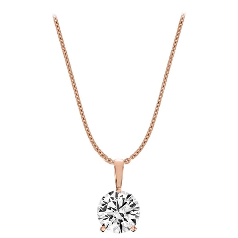 18 Karat Rose Gold Martini 3 Prongs Natural Diamond Pendant '3/4 Carat'