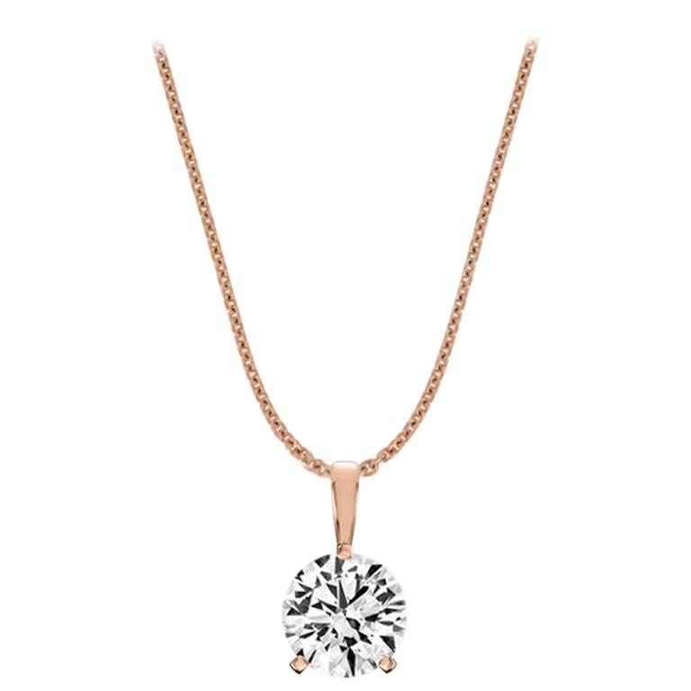 18 Karat Rose Gold Martini 3 Prongs Natural Diamond Pendant '3/4 Carat' For Sale