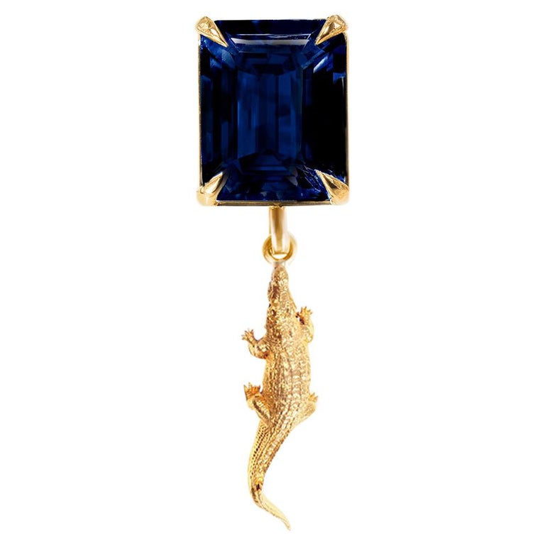 18 Karat Rose Gold Mesopotamia Contemporary Brooch with Blue Sapphire For Sale