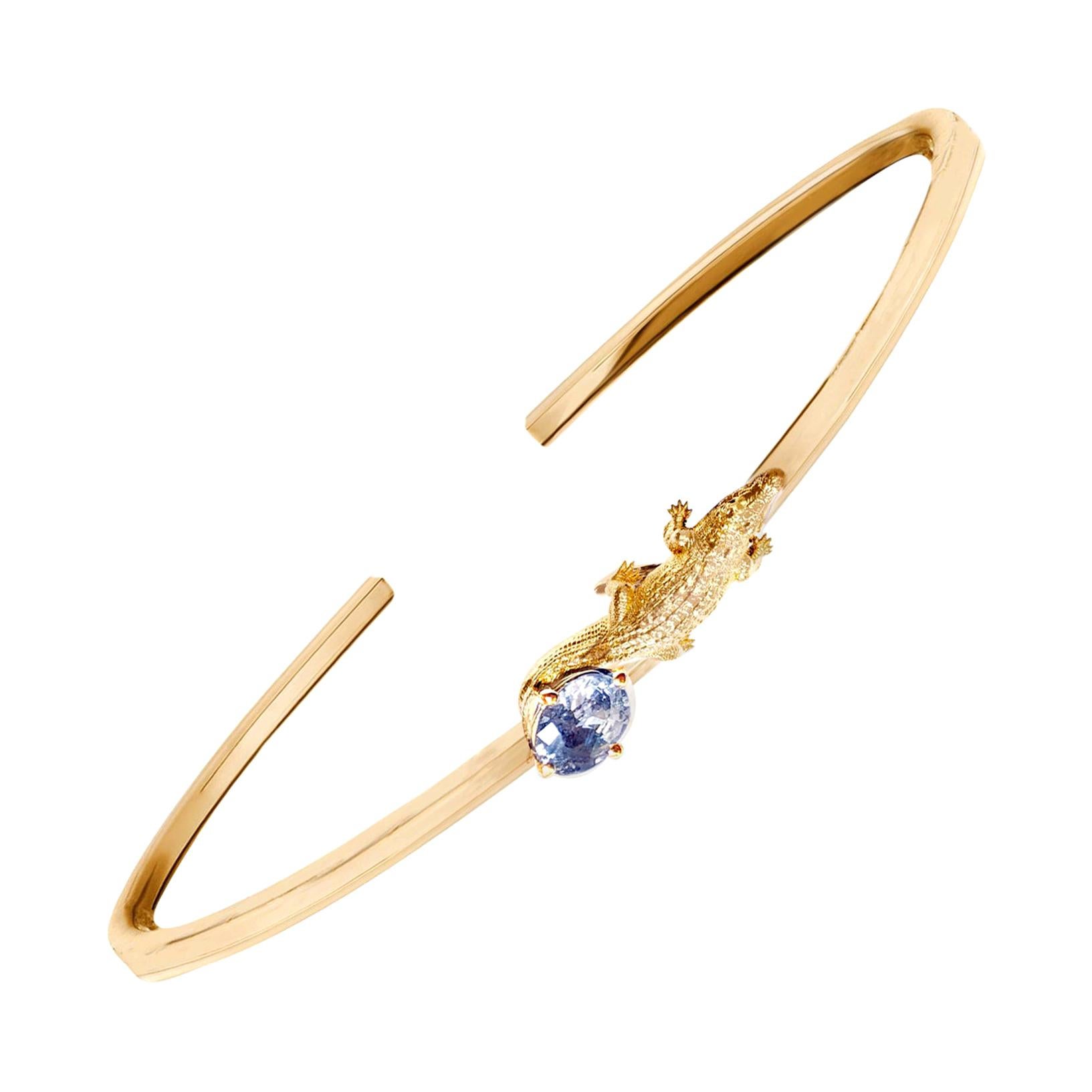 18 Karat Rose Gold Mesopotamian Bracelet with 0.65 Carats Light Blue Sapphire