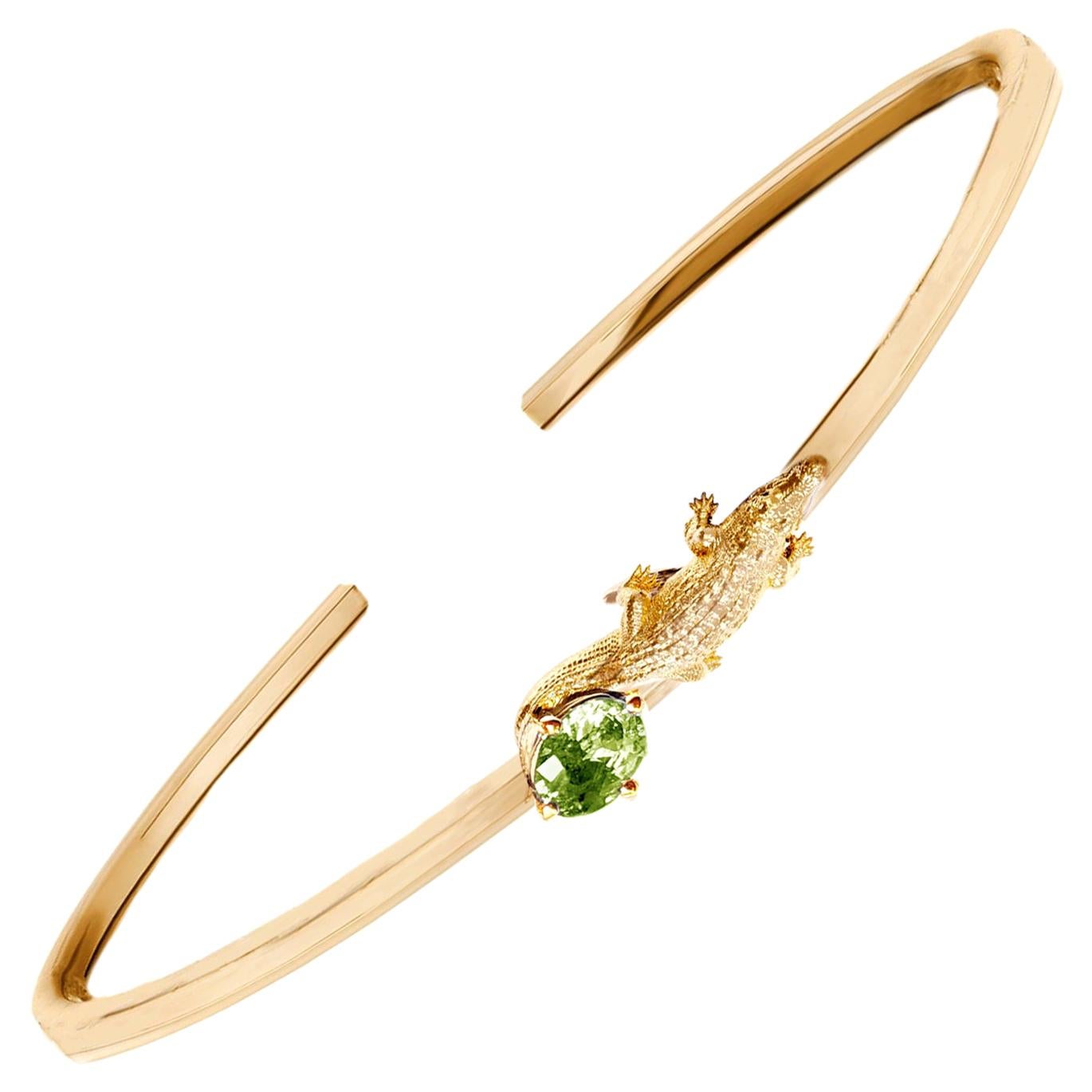 Eighteen Karat Rose Gold Mesopotamian Bracelet with Green Sapphire For Sale