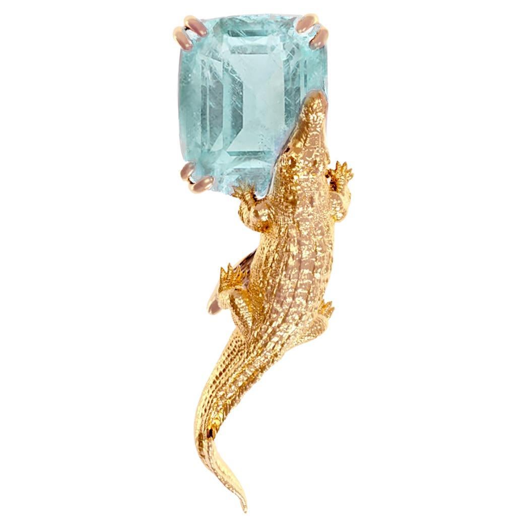 Eighteen Karat Rose Gold Mesopotamian Brooch with Paraiba Tourmaline