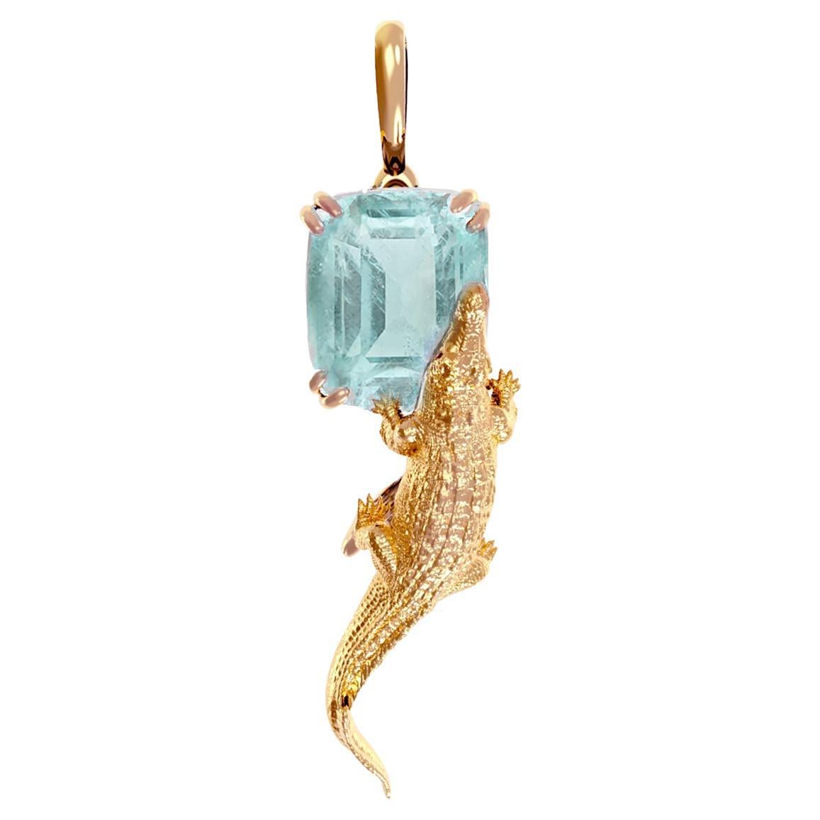 Eighteen Karat Rose Gold Mesopotamian Pendant Necklace with Paraiba Tourmaline For Sale