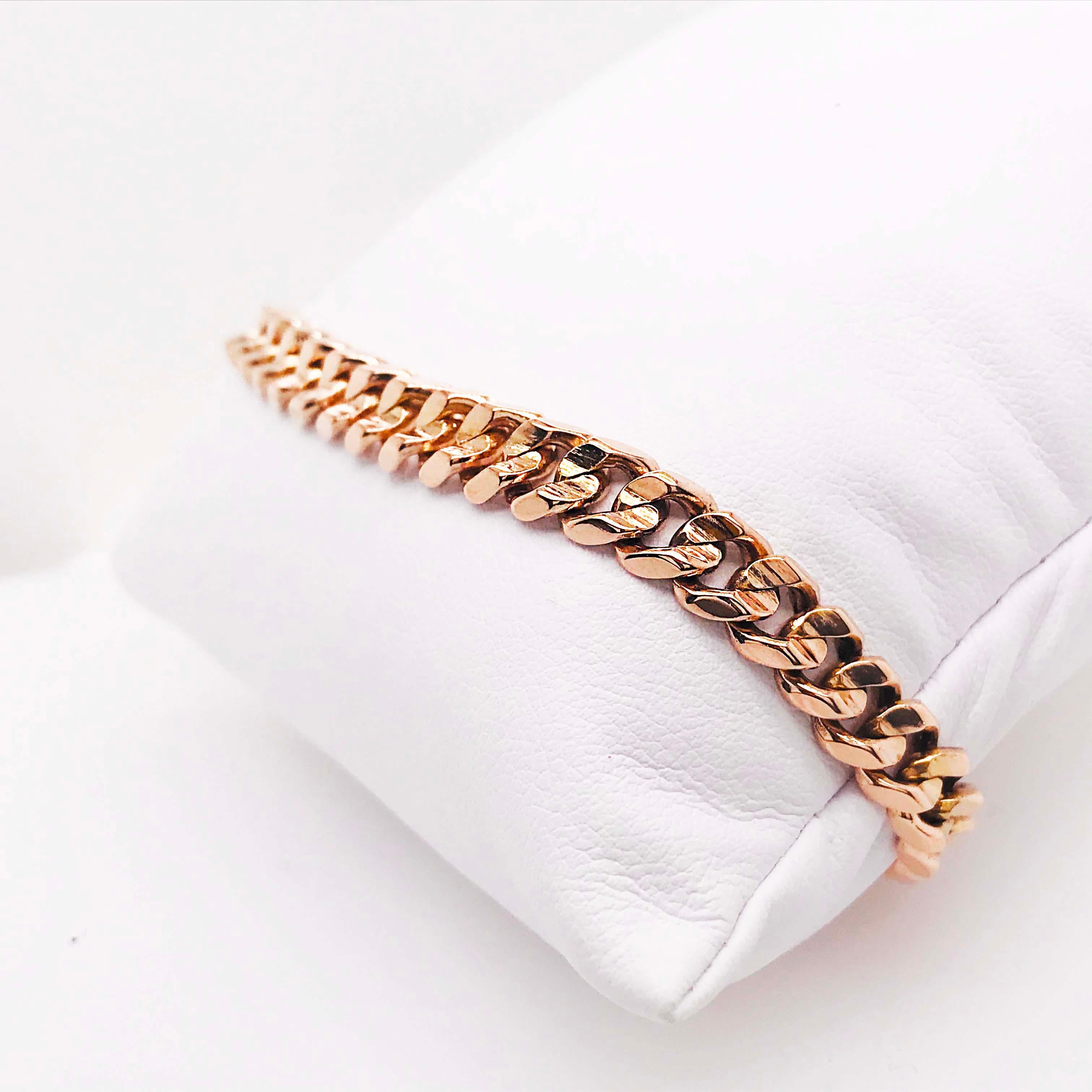 18 Karat Rose Gold Miami Cuban Chain Bracelet, Solid 18 Karat Gold Link Bracelet 6