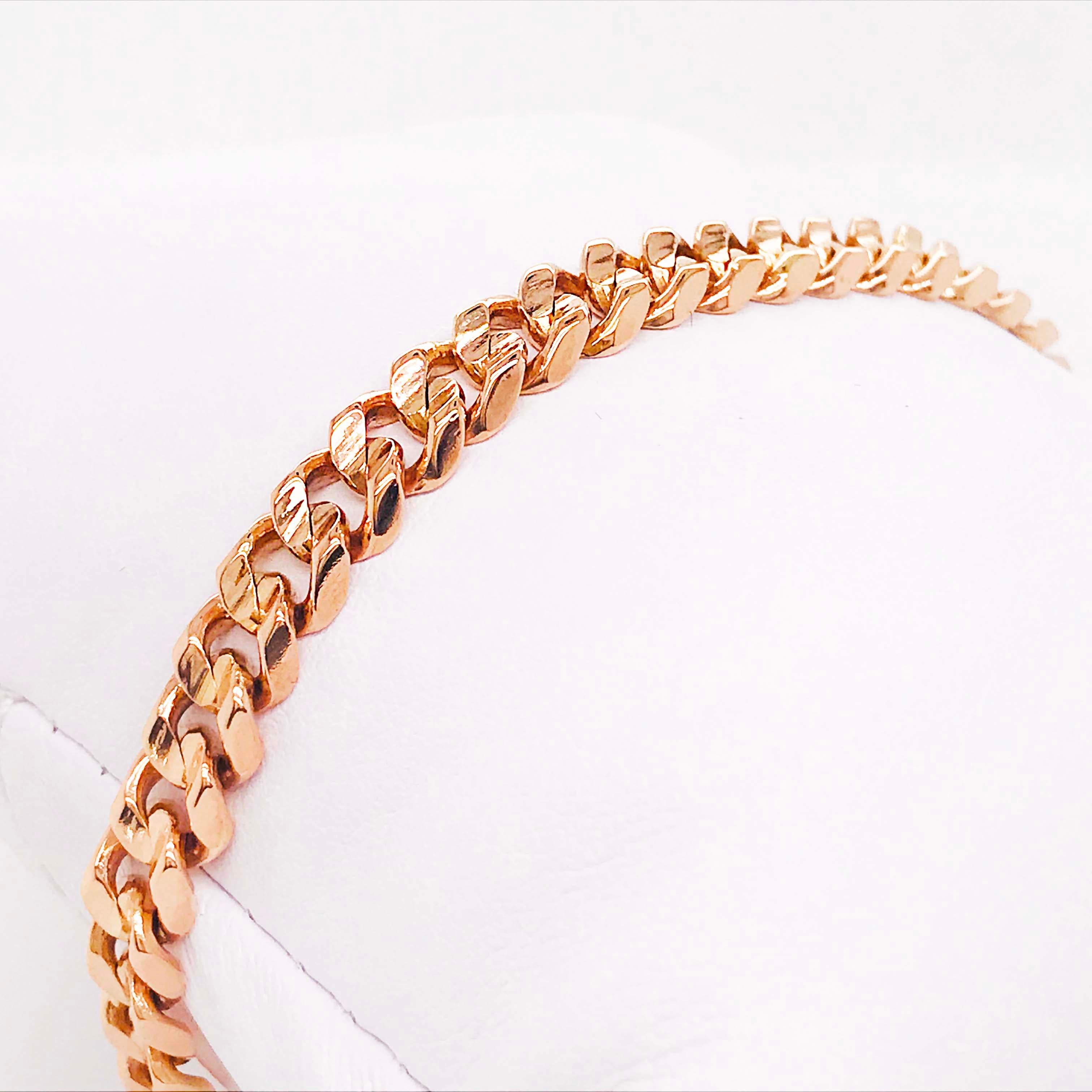 Artisan 18 Karat Rose Gold Miami Cuban Chain Bracelet, Solid 18 Karat Gold Link Bracelet