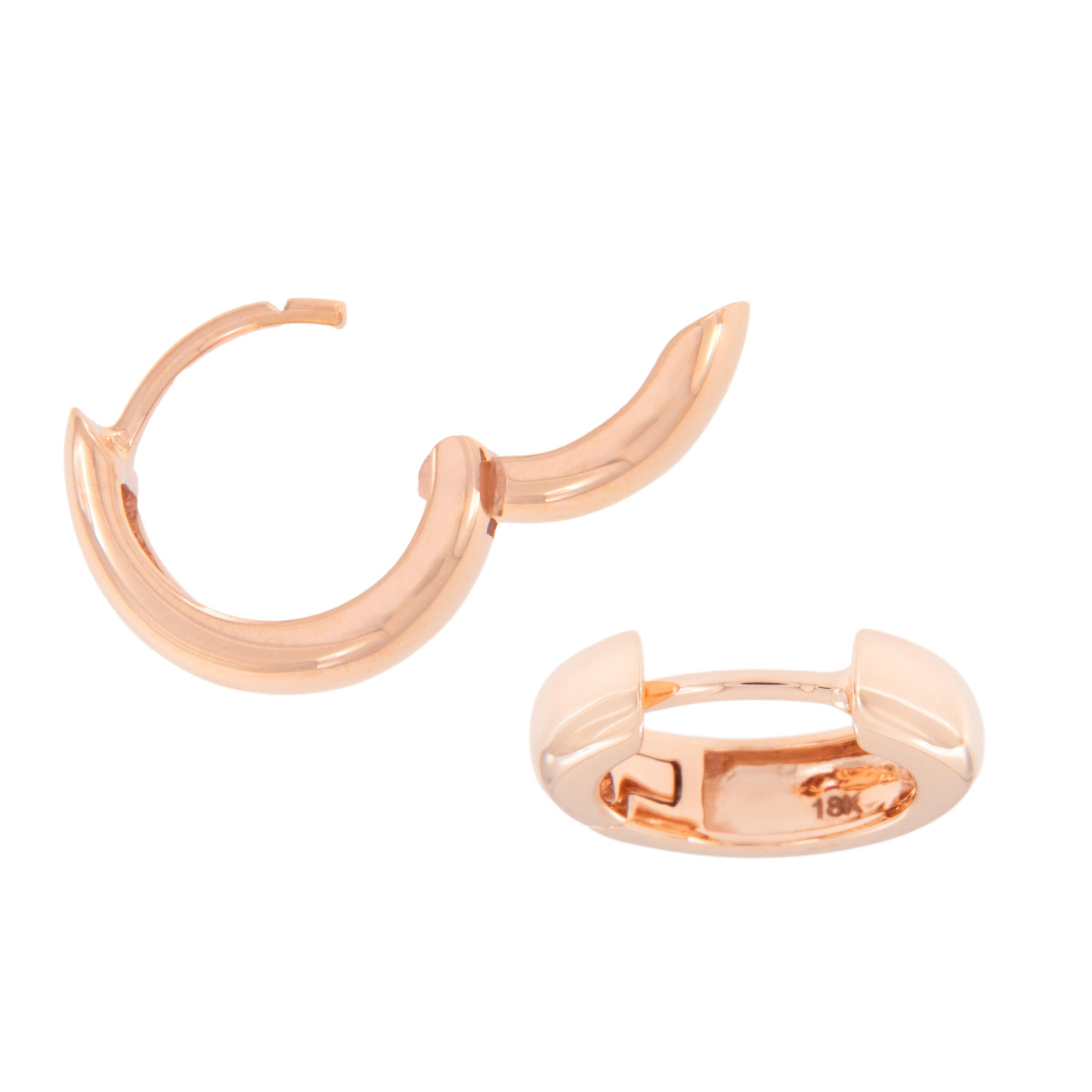 Contemporary 18 Karat Rose Gold Mini Huggie Hoop Earrings For Sale