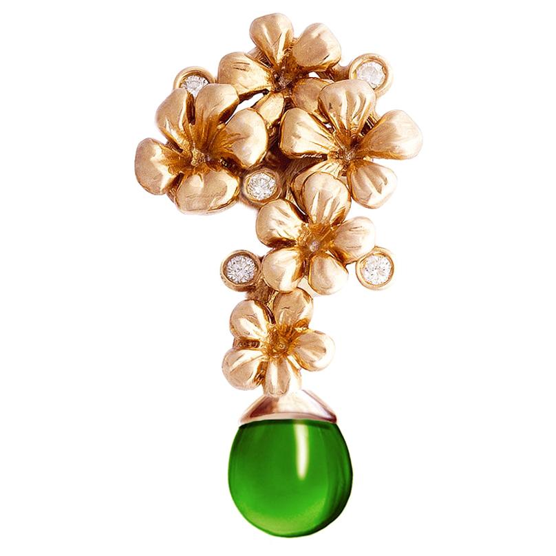 Collier pendentif fleur de style moderne en or rose quatorze carats avec diamants