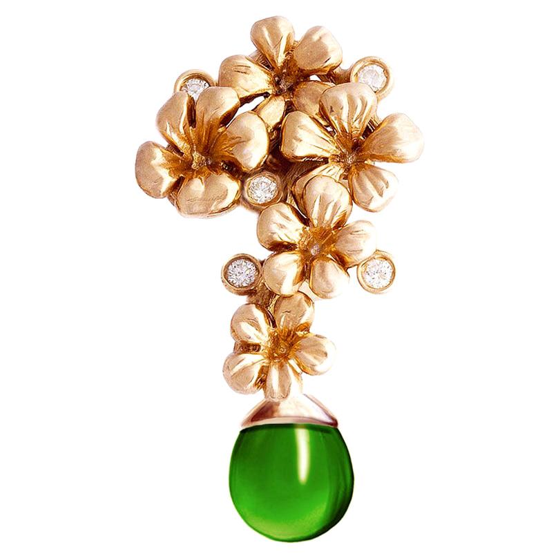 Broche Transformista Flor Moderna de Oro Rosa de Dieciocho Kilates con Diamantes