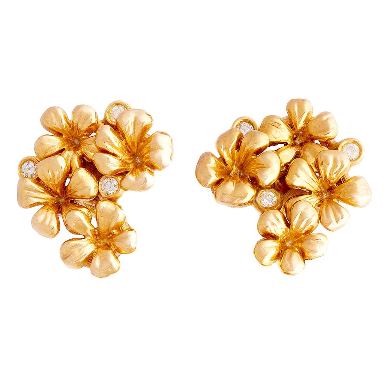 Eighteen Karat Rose Gold Modern Clip-On Earrings by the Artist with Diamonds For Sale