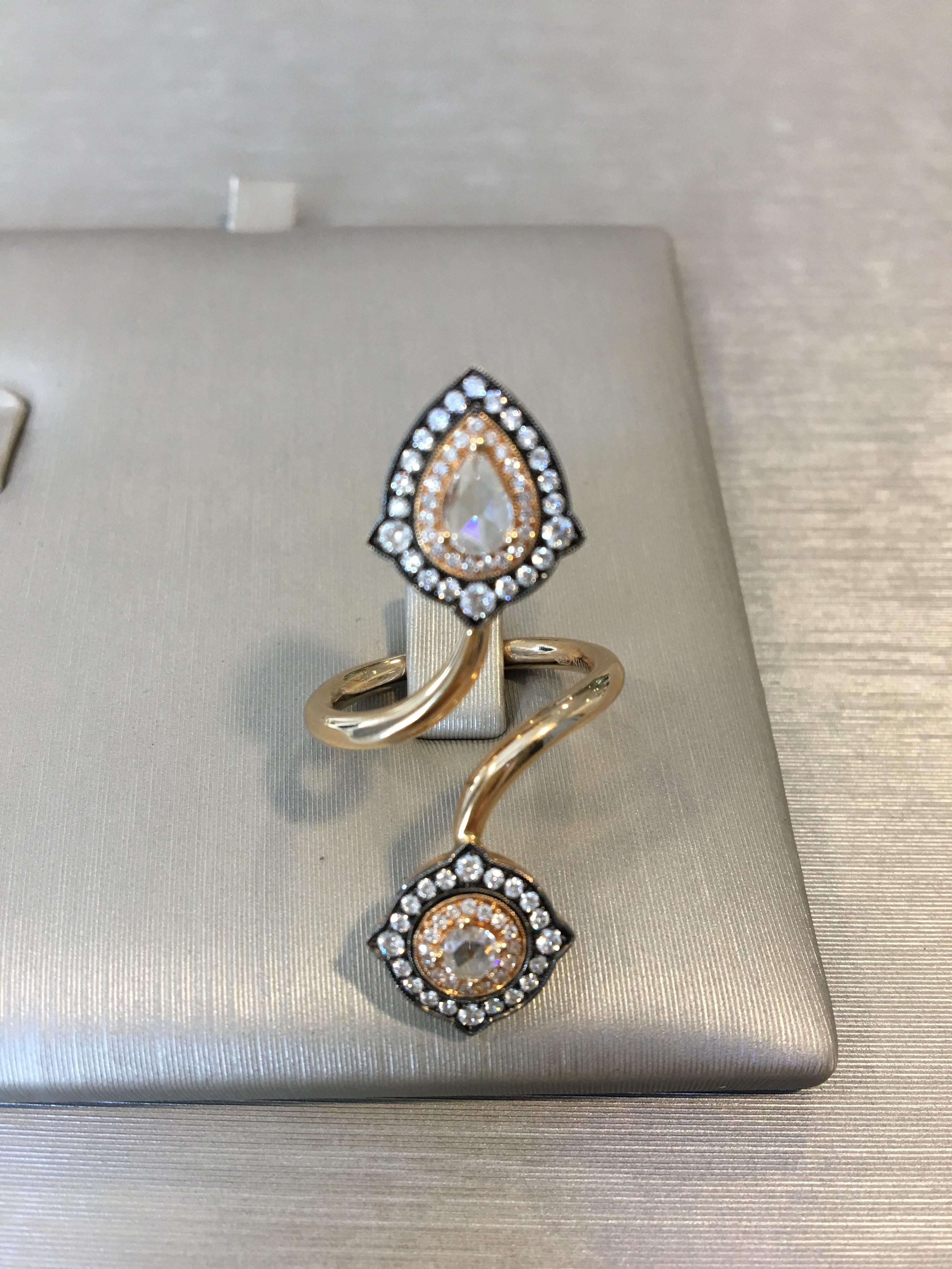 18 Karat Rose Gold 'Princesses Ring' from Once Upon a Time Collection created by Monan with 0.23 carats of rose cut diamonds: 0.15 carats of pear-shaped rose cut diamonds, 0.08 carats round rose cut diamond and 82 brilliant cut diamonds with the