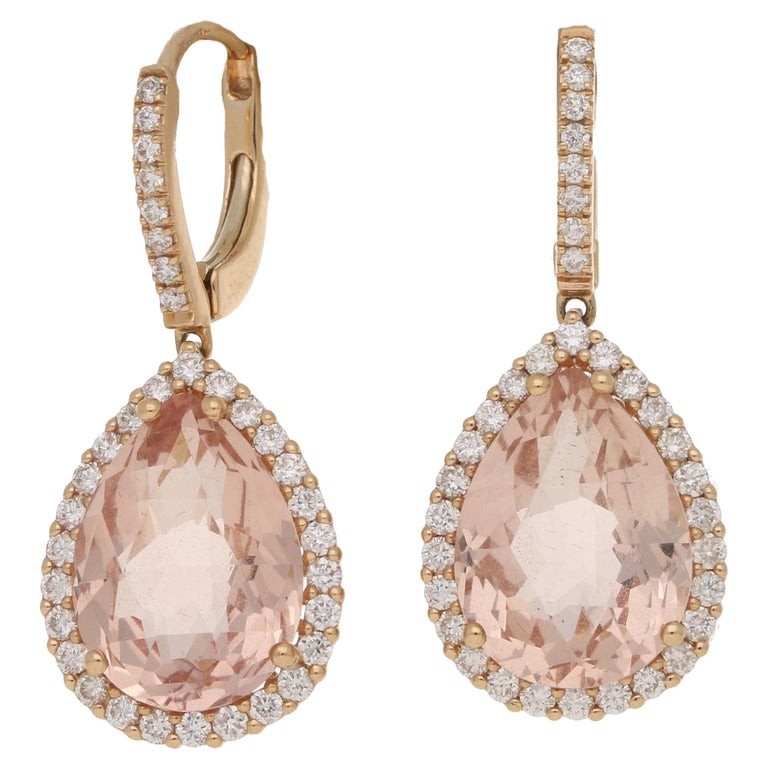 18 Karat Rose Gold Morganite Diamond Drop Earrings For Sale at 1stdibs