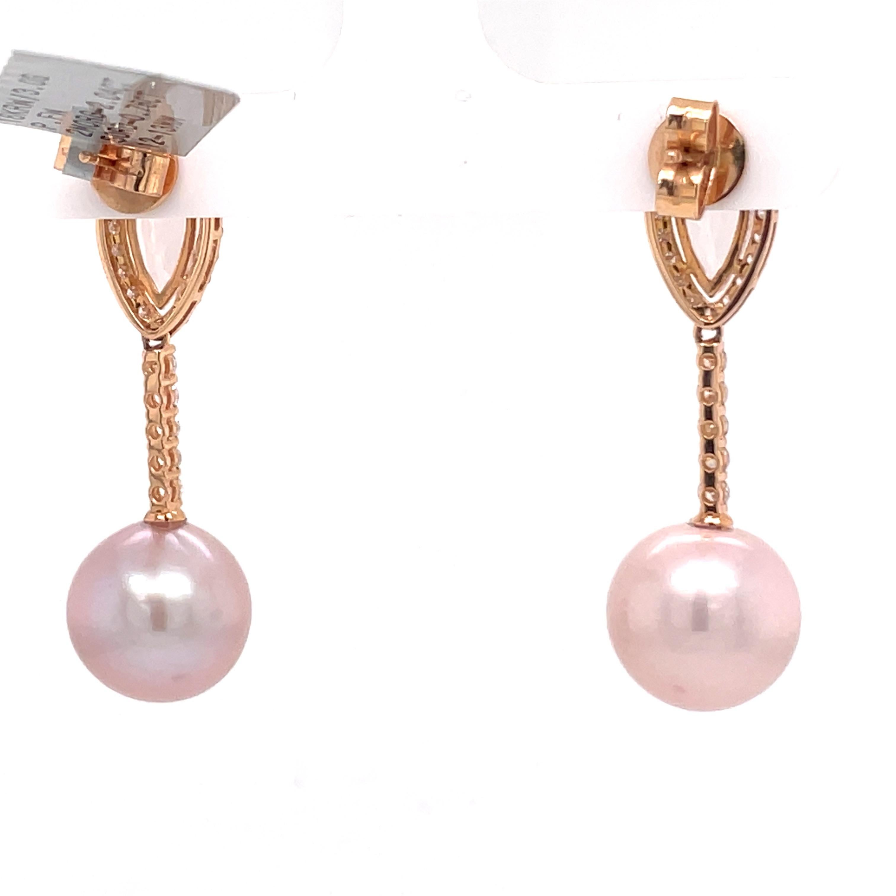 18 Karat Rose Gold Morganite Diamond Pearl Drop Earrings 2.80 Carats For Sale 3
