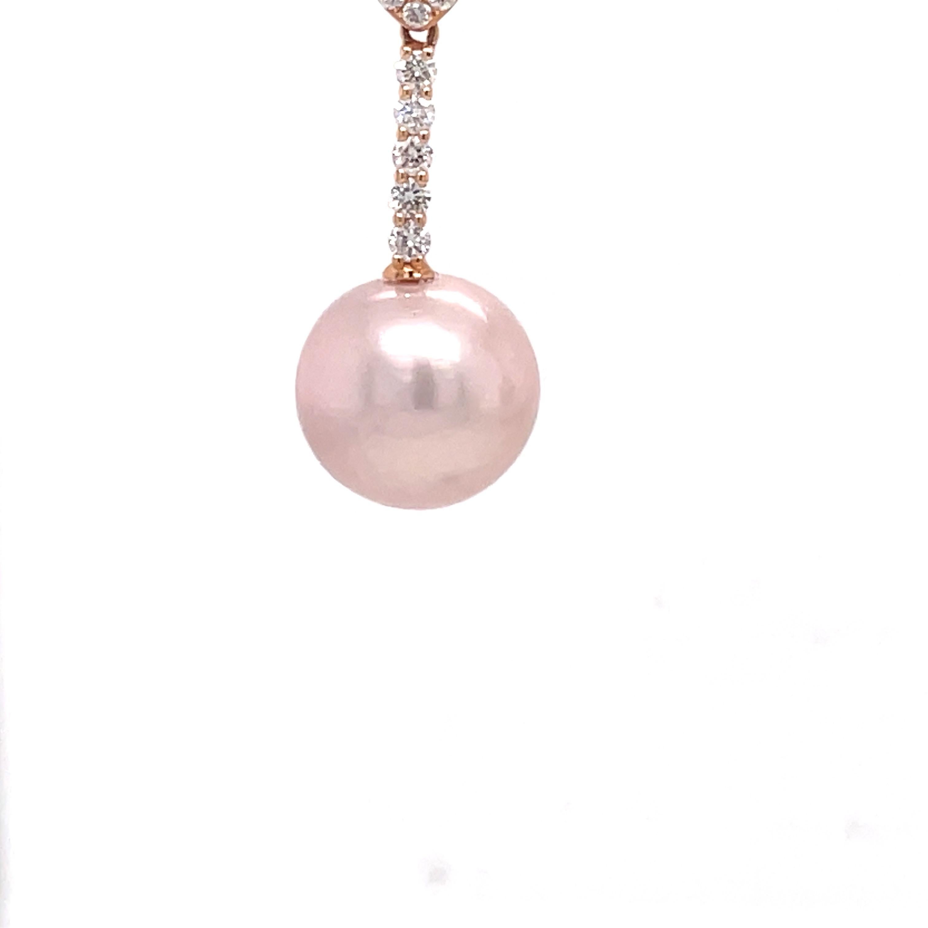 Contemporary 18 Karat Rose Gold Morganite Diamond Pearl Drop Earrings 2.80 Carats For Sale