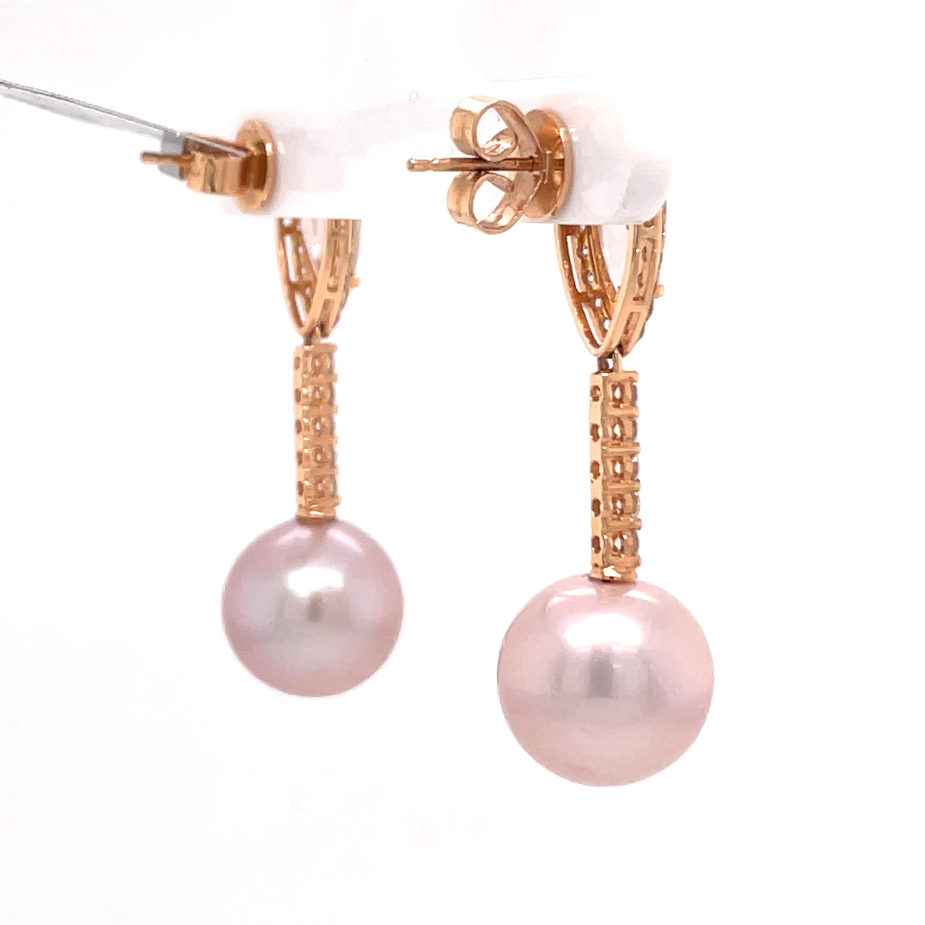18 Karat Rose Gold Morganite Diamond Pearl Drop Earrings 2.80 Carats For Sale 2