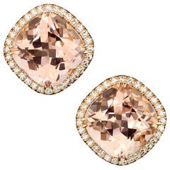 18 Karat Rose Gold Morganites 10.42 Carat Diamond Entourage 0.35 Carat Earrings