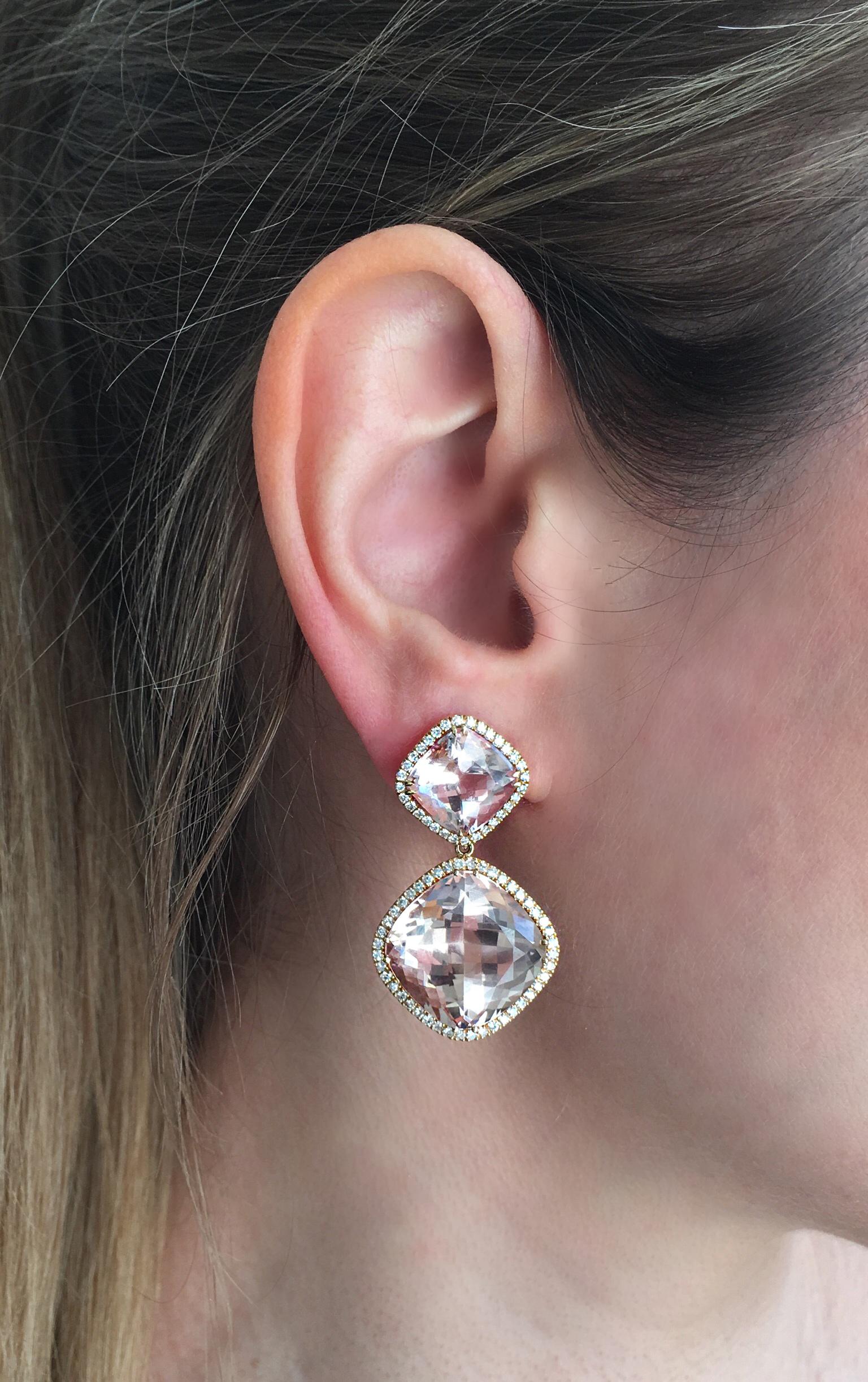 Contemporary 18 Karat Rose Gold Morganites 33.49 Carat Diamond Entourage 0.69 Carat Earrings For Sale