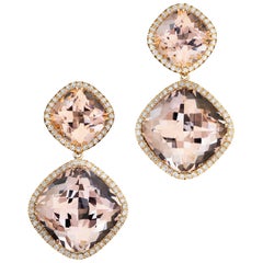 18 Karat Rose Gold Morganites 33.49 Carat Diamond Entourage 0.69 Carat Earrings