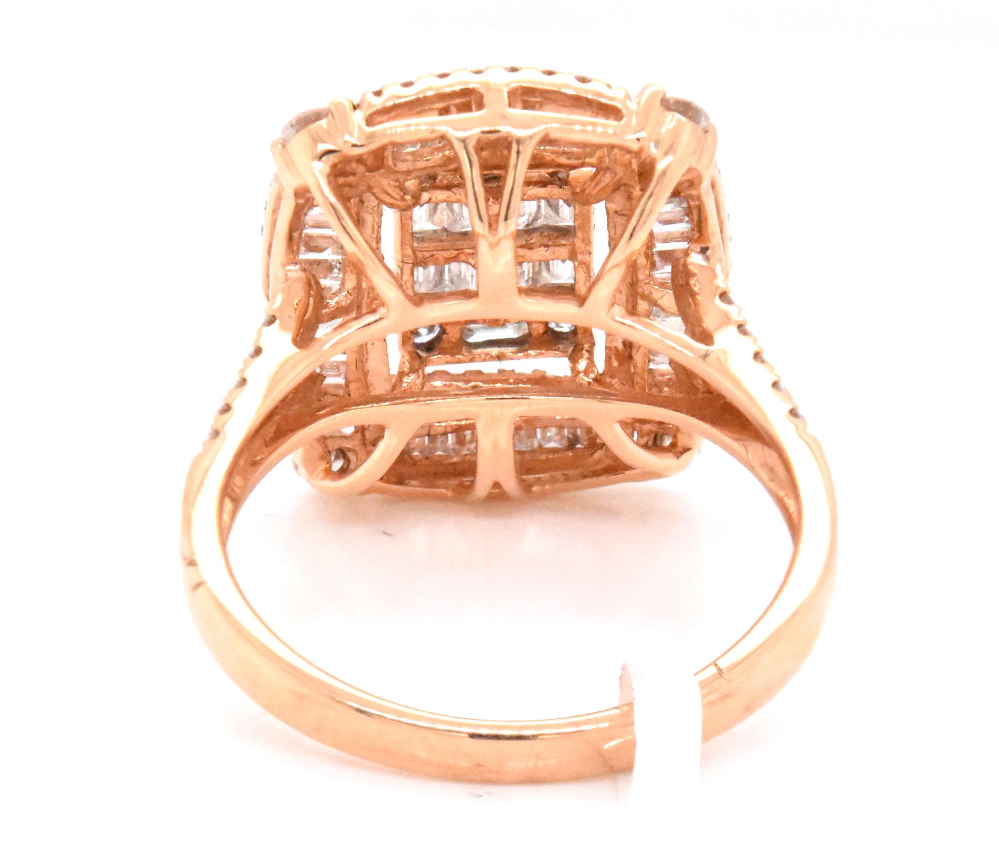 18 Karat Rose Gold Mosaic Set Cluster Diamond Ring In Excellent Condition In Scottsdale, AZ