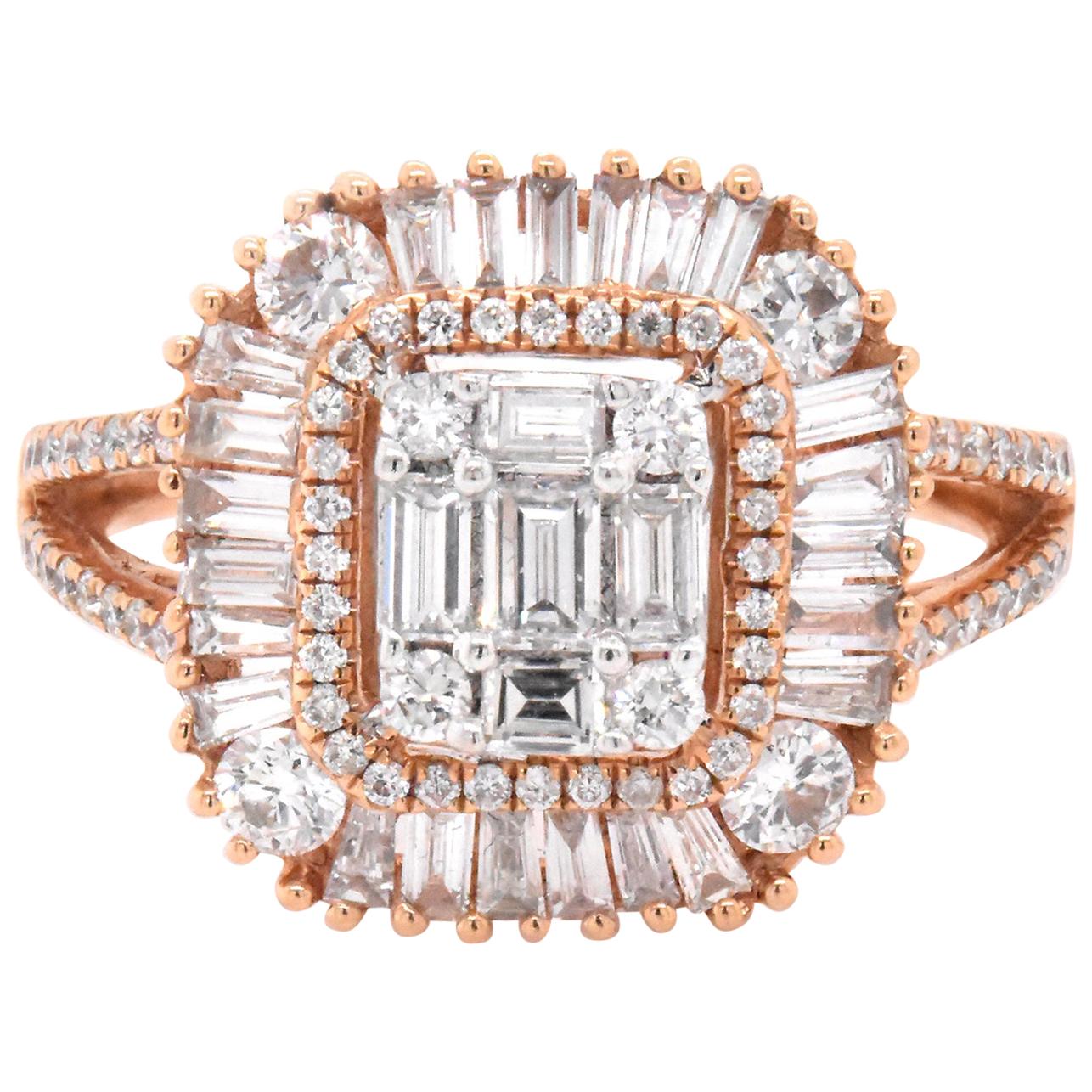 18 Karat Rose Gold Mosaic Set Diamond Cluster Engagement Ring