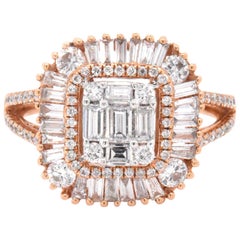 18 Karat Rose Gold Mosaic Set Diamond Cluster Engagement Ring