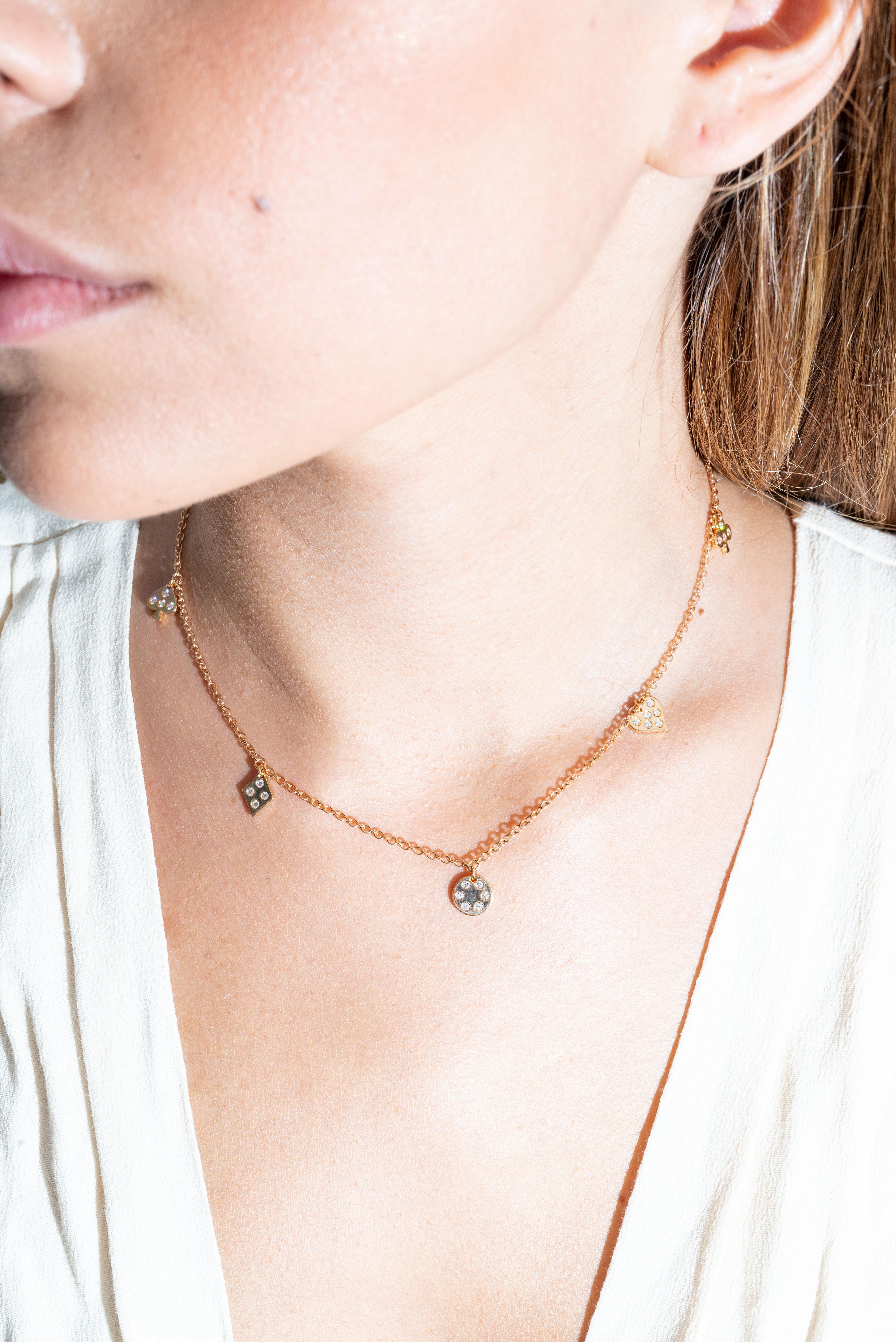 Contemporary 18 Karat Rose Gold Multi Charm Diamond Necklace For Sale