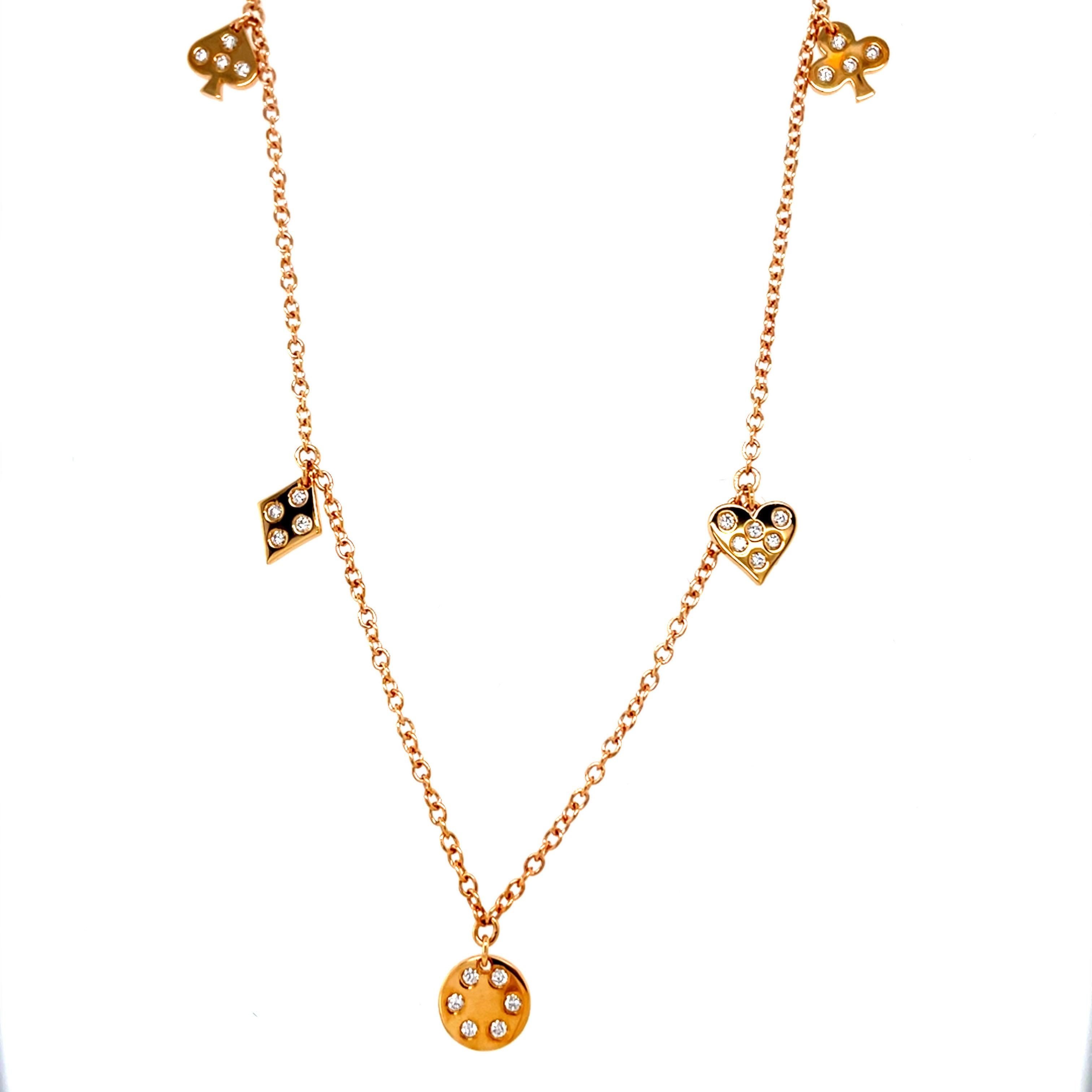 Round Cut 18 Karat Rose Gold Multi Charm Diamond Necklace For Sale