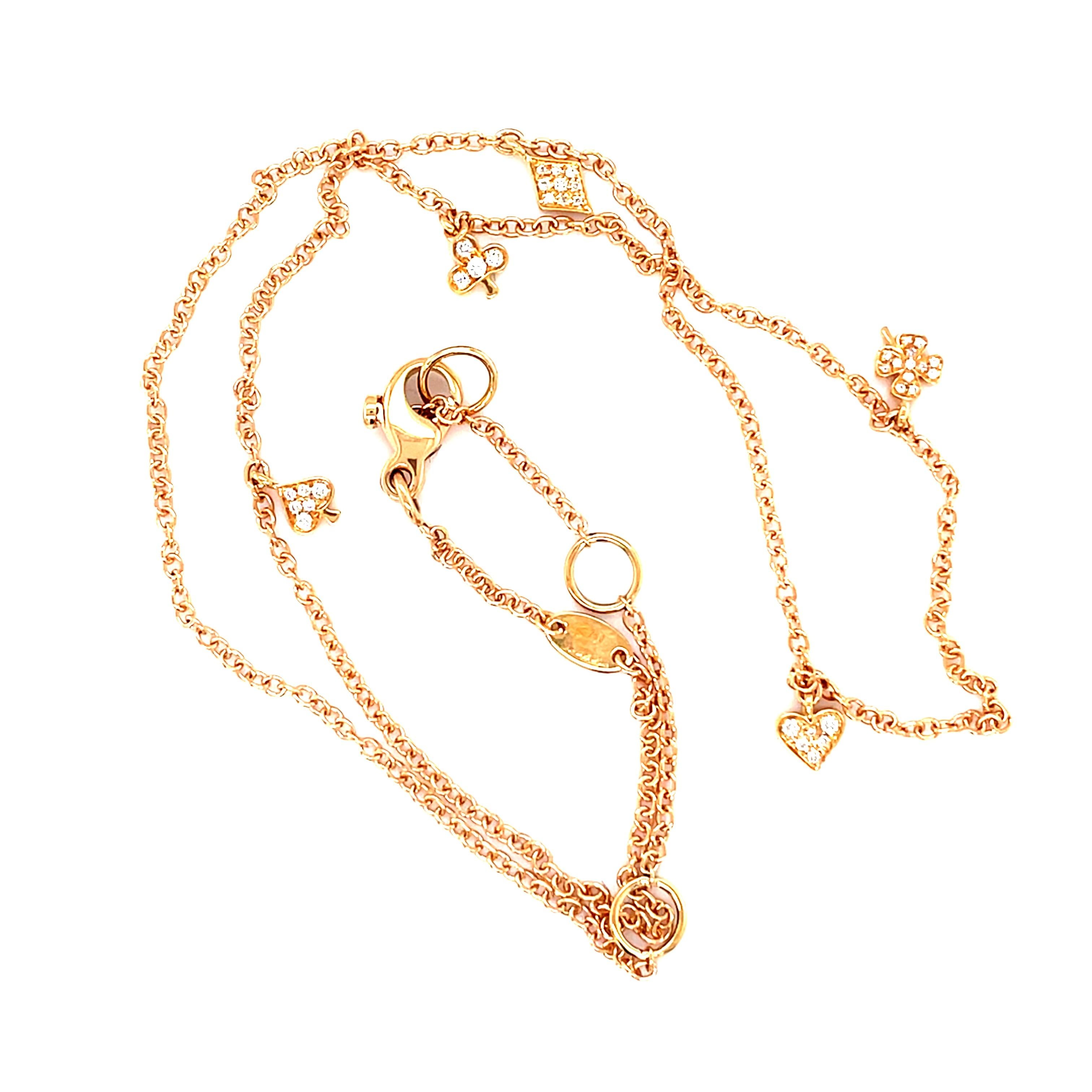 Contemporary 18 Karat Rose Gold Multi Charm Diamond Necklace For Sale