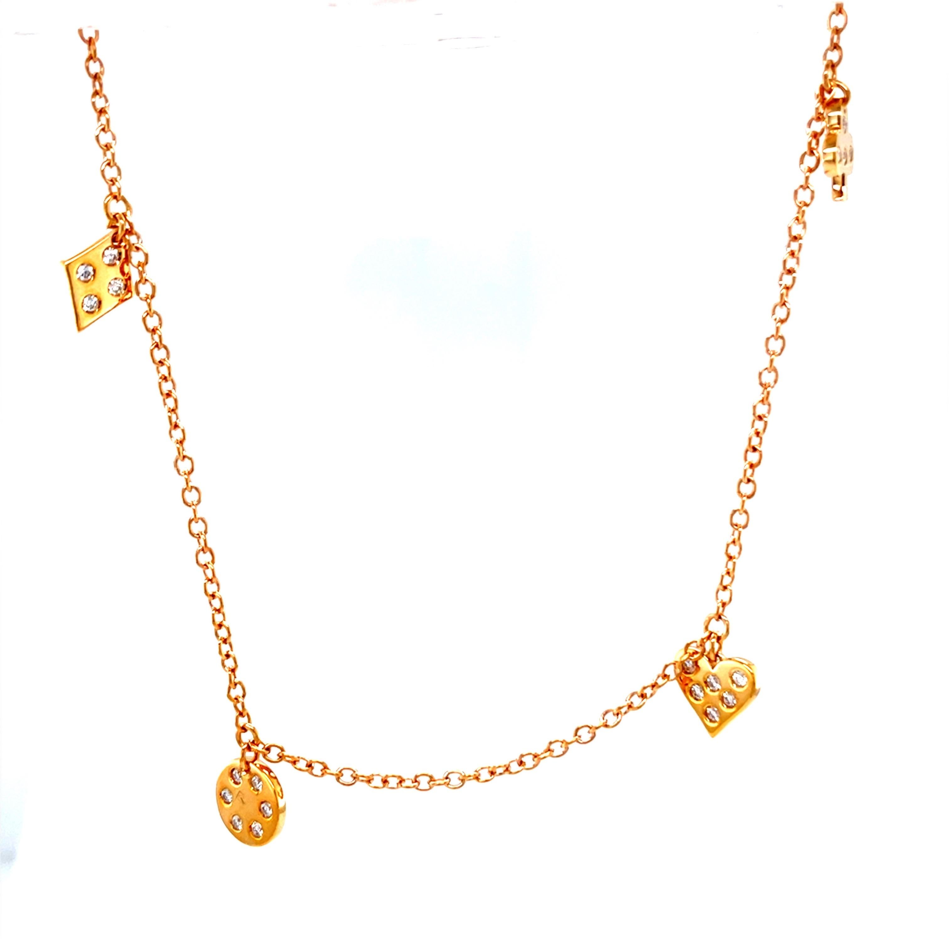 Women's 18 Karat Rose Gold Multi Charm Diamond Necklace For Sale
