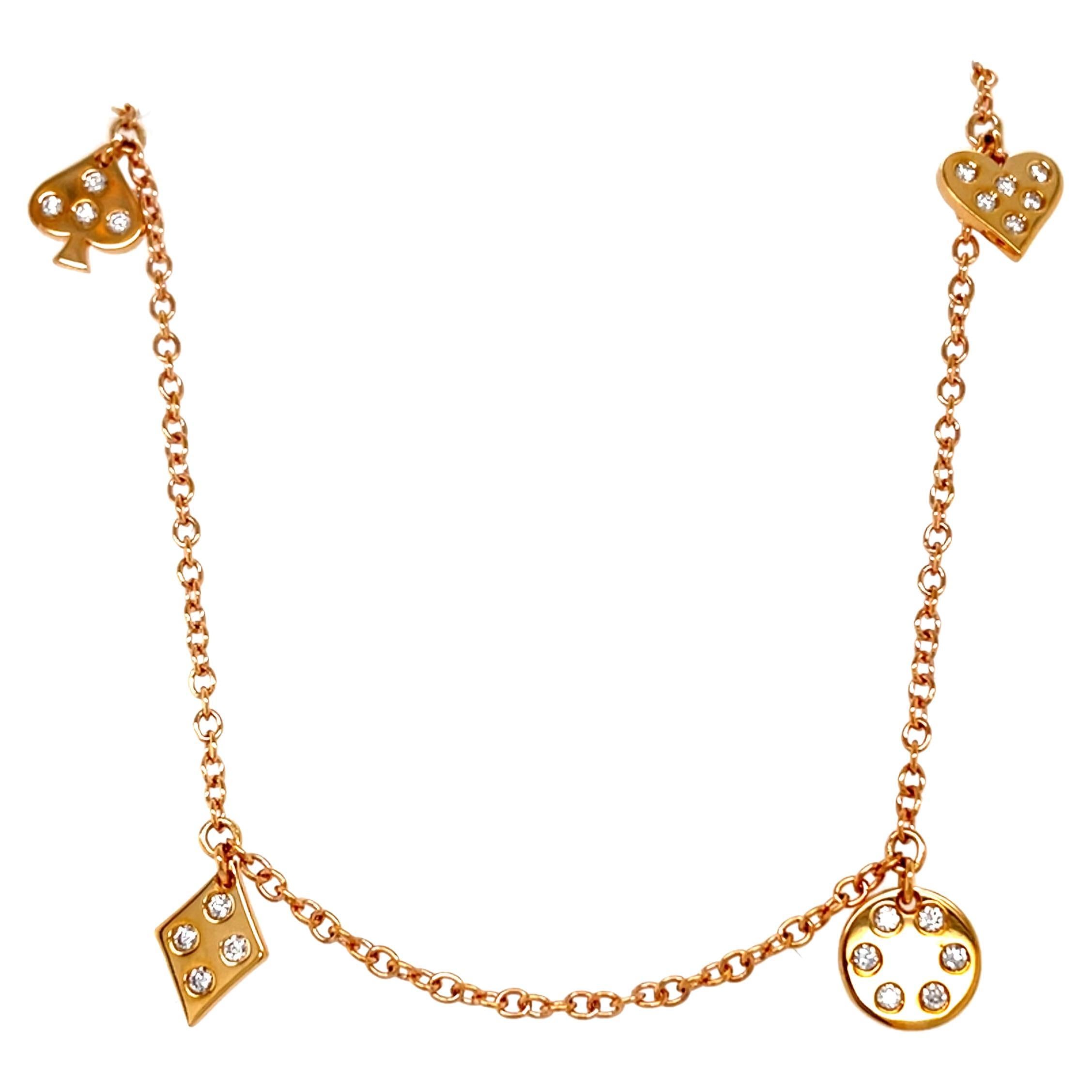 18 Karat Rose Gold Multi Charm Diamond Necklace For Sale