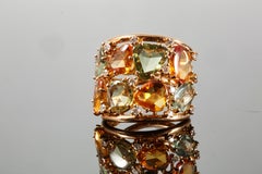 18 Karat Rose Gold Multi-Color Sapphire and Diamond Ring