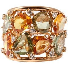 18 Karat Rose Gold Multi-Color Sapphire and Diamond Ring