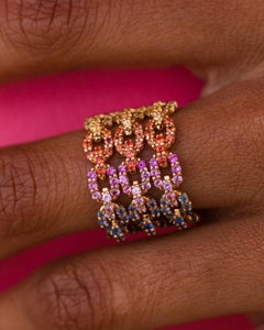 Anillo de oro rosa de 18 quilates con diamantes y zafiros multicolor