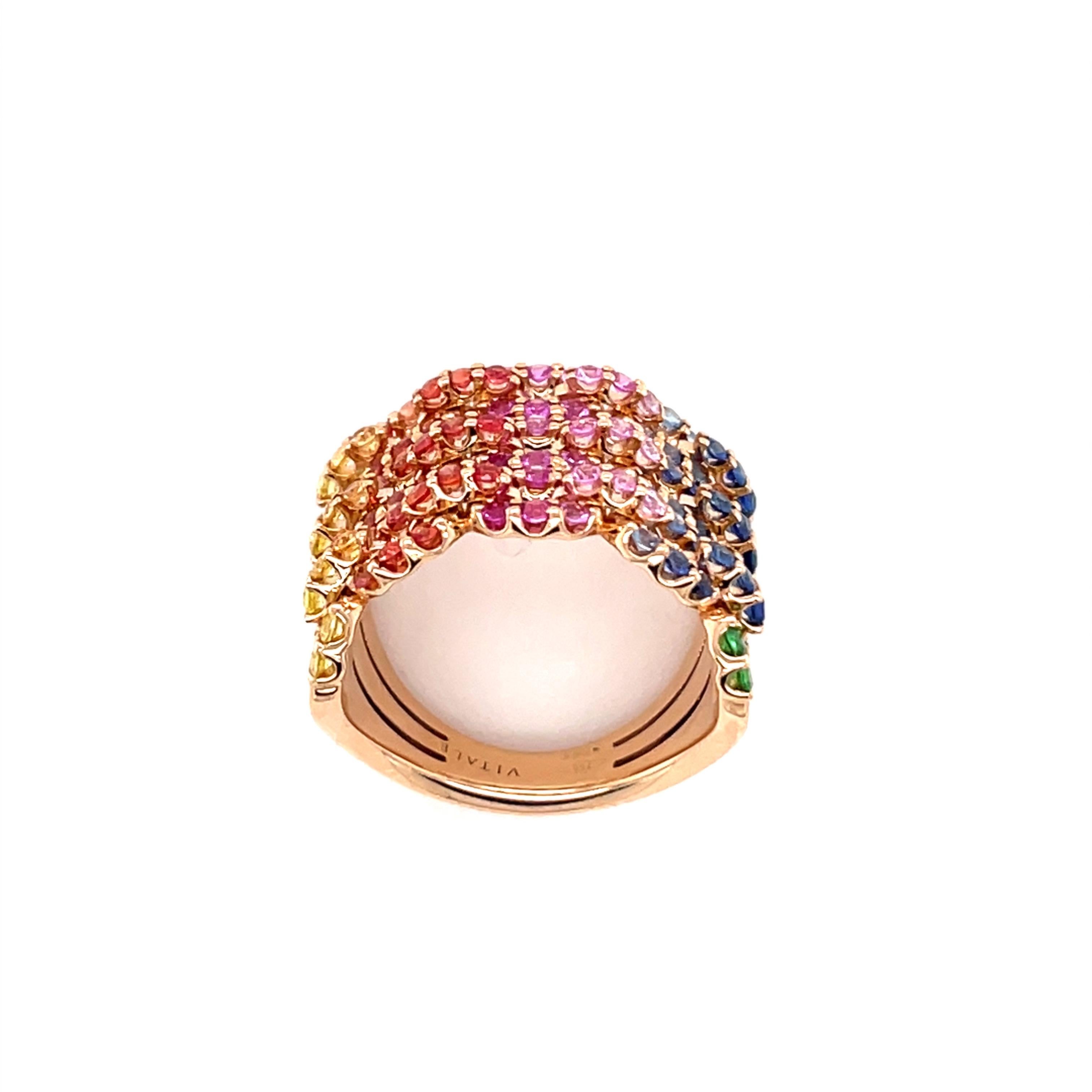 18 Karat Rose Gold Multi-Color Sapphire Diamond Band Ring For Sale 3
