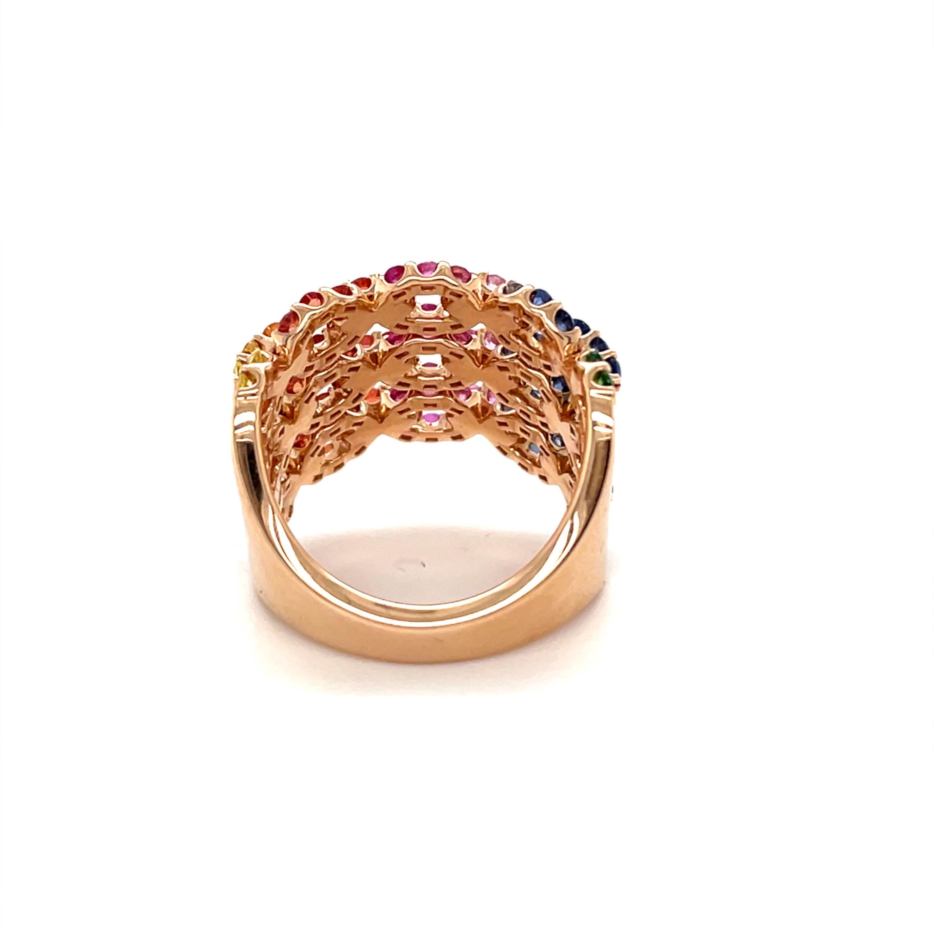 18 Karat Rose Gold Multi-Color Sapphire Diamond Band Ring For Sale 4