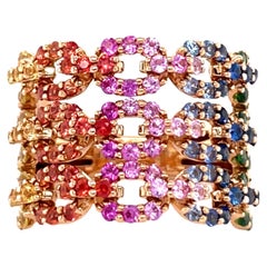 18 Karat Rose Gold Multi-Color Sapphire Diamond Band Ring