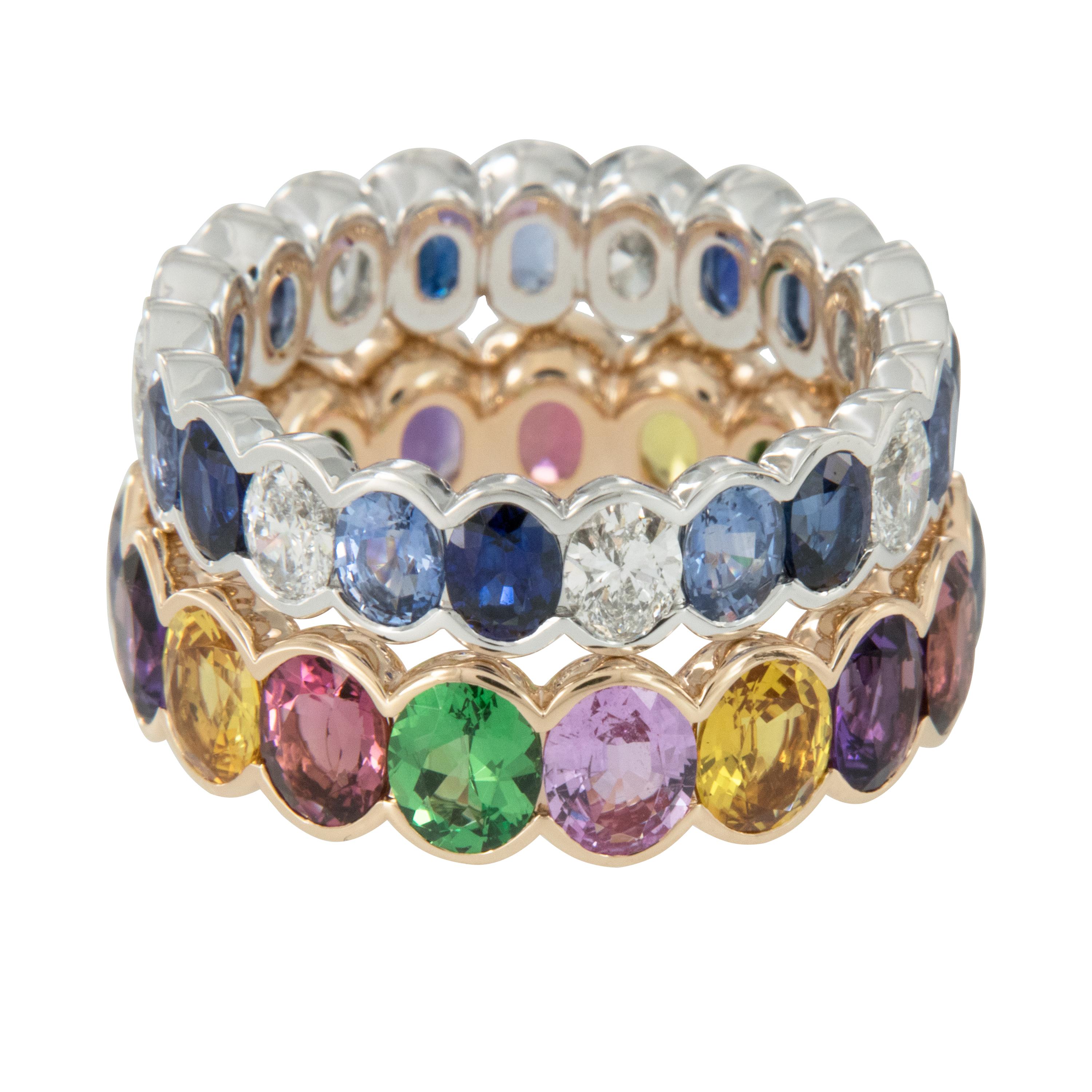 18 Karat Rose Gold Multicolored Sapphire, Tsavorite and Rubelite Eternity Ring In New Condition For Sale In Troy, MI